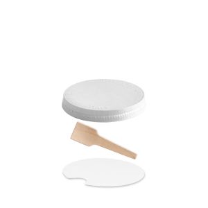 FLAT LID WITH WOODEN FLAT SPOONS FOR PAPER CUPS 90/120cc PAP-PE