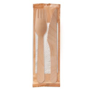 WOODEN FORK AND KNIFE CUTLERY SET WITH NAPKIN