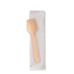 SQUARE WOODEN ICE CREAM SPOON PAPER WRAPPED